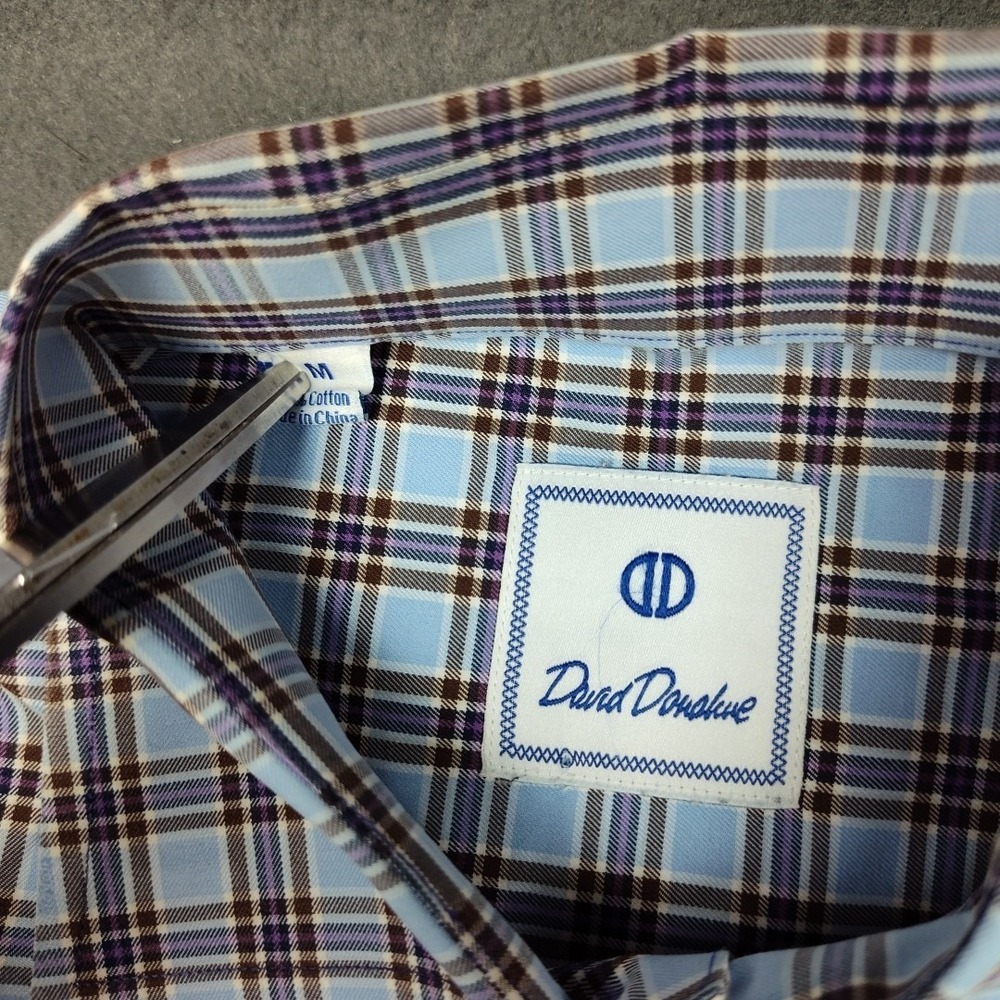 David Donahue Shirt Mens Medium Blue Plaid Button Up Spread Dress Work School - Picture 7 of 12